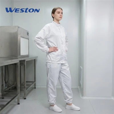 PP Cleanroom Dillad gyda Bachyn a Dolen Fastener